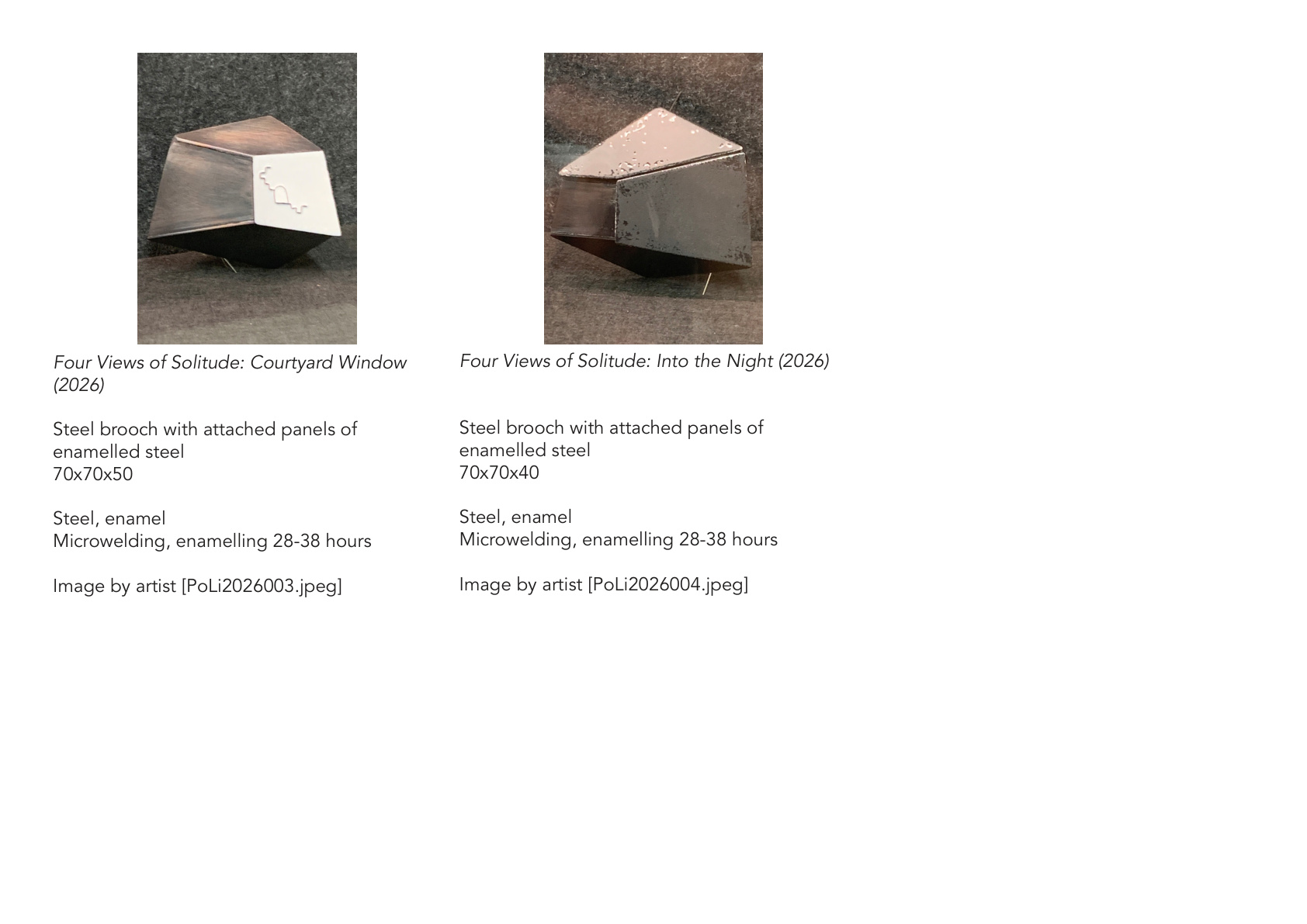 Inventory page showing Courtyard Window and Into the Night